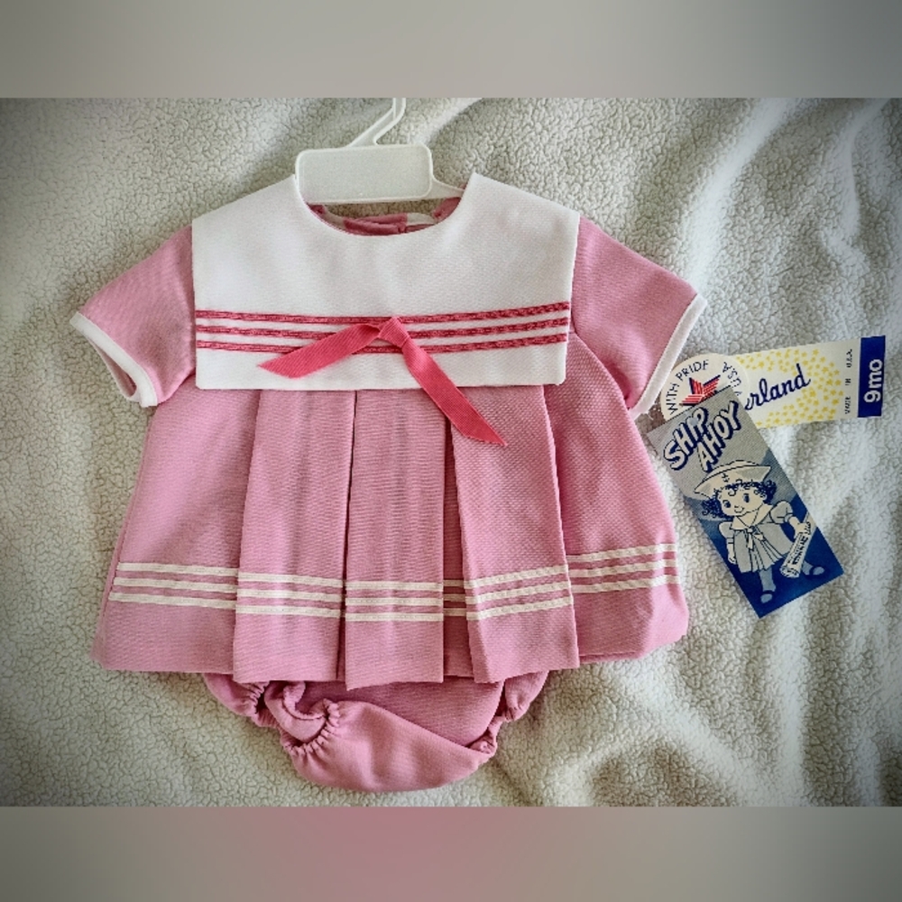 NWT Vintage 1988 Girls 9 Months Pink Nautical Sailor Dress Wonderland USA-Made - Picture 1 of 10